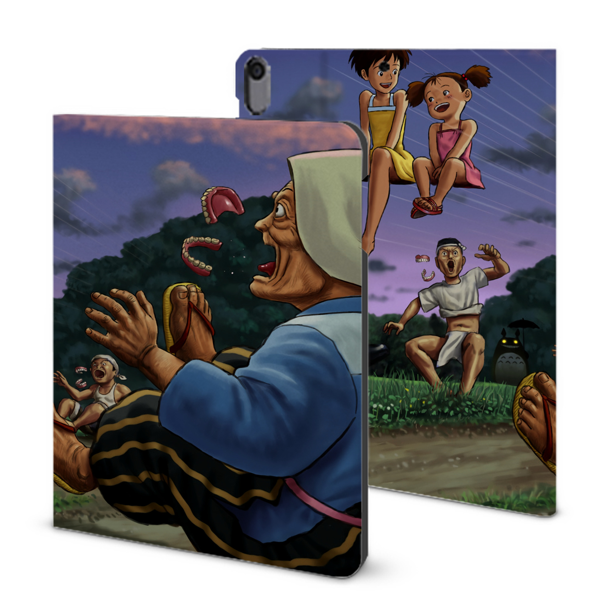 （画像用） となりのトトロ 草壁メイ 草壁サツキ My Neighbor Totoro Satsuki Kusakabe Mei Kusakabe IPad ケース ブック型 PUレザー TPU 耐衝撃 軽量 薄型 ペン収納なし 全面保護 IPad 各モデル対応